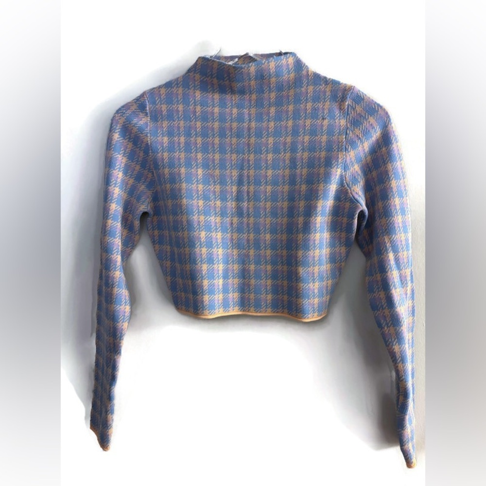 NWT ASOS Cropped Mock Neck Plaid Top - Blue & Pink Size 6
